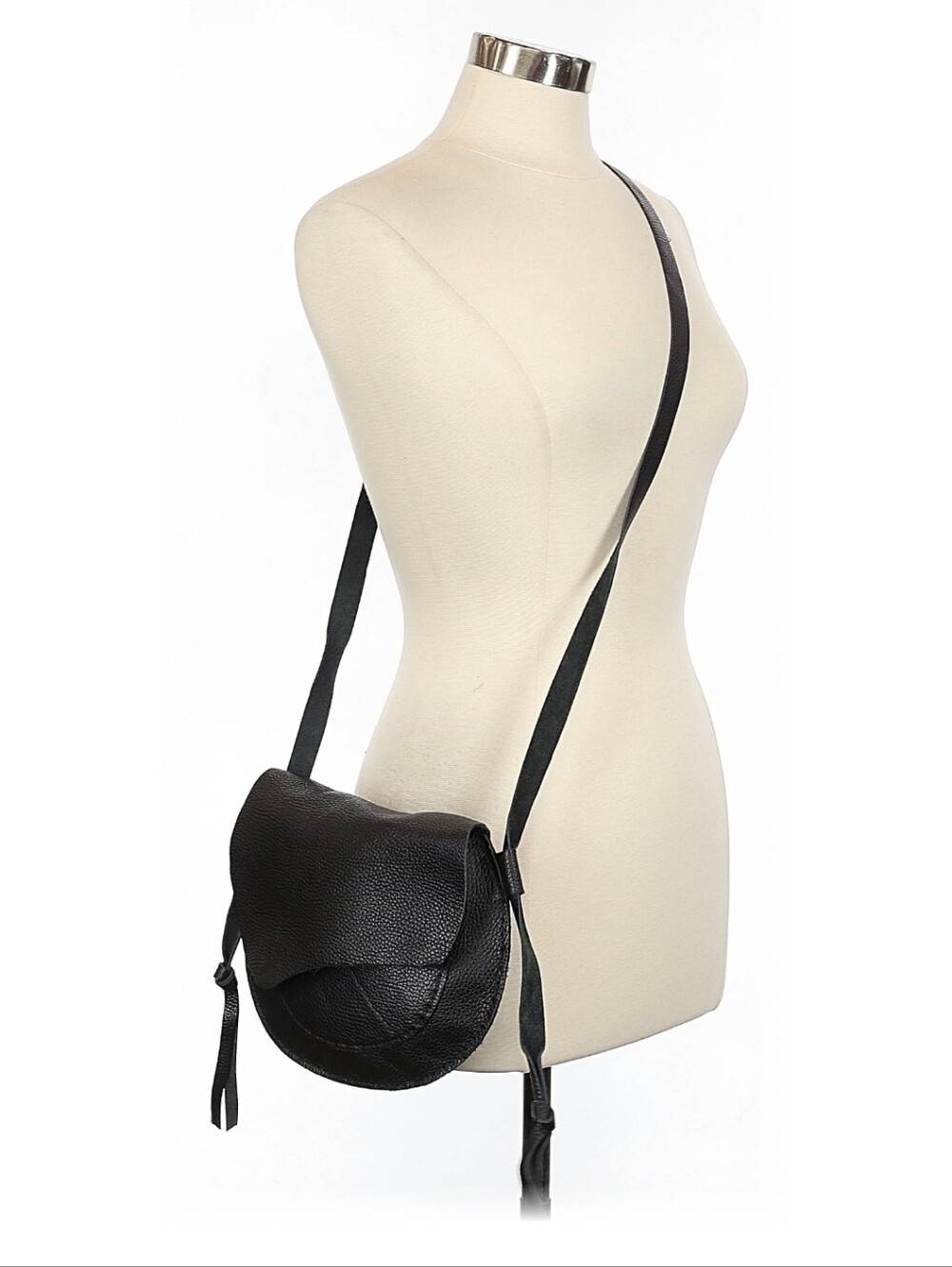 NWOT Black Pebbled Leather Crossbody Bag Minimalist Artisan Saddle Purse